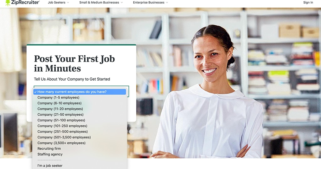 Click the dropdown and choose the number of employees your organization currently has employed. 