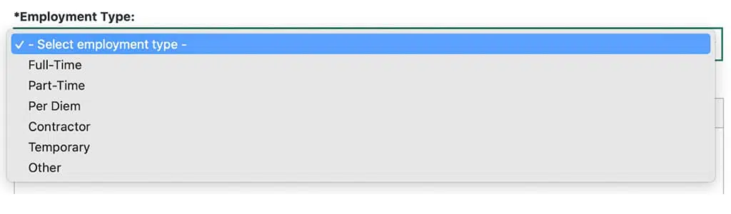 Enter your employment type