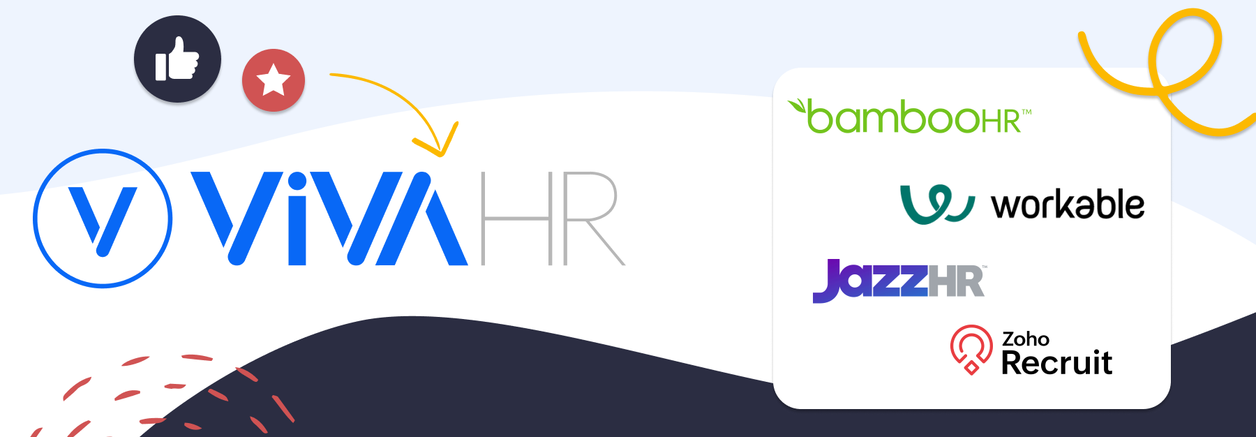 Best Ats For Small Business, logo showing the Top 5 Hiring Software with VIVAHR logo, BambooHR logo, Workable logo, JazzHR logo, and Zoho Recruit logos. 