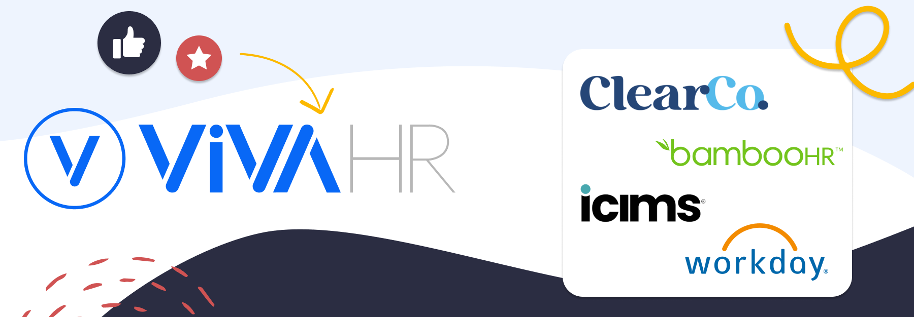 image showing logos of Clearcompany Alternatives VIVAHR, BambooHR, iCims, and Workday