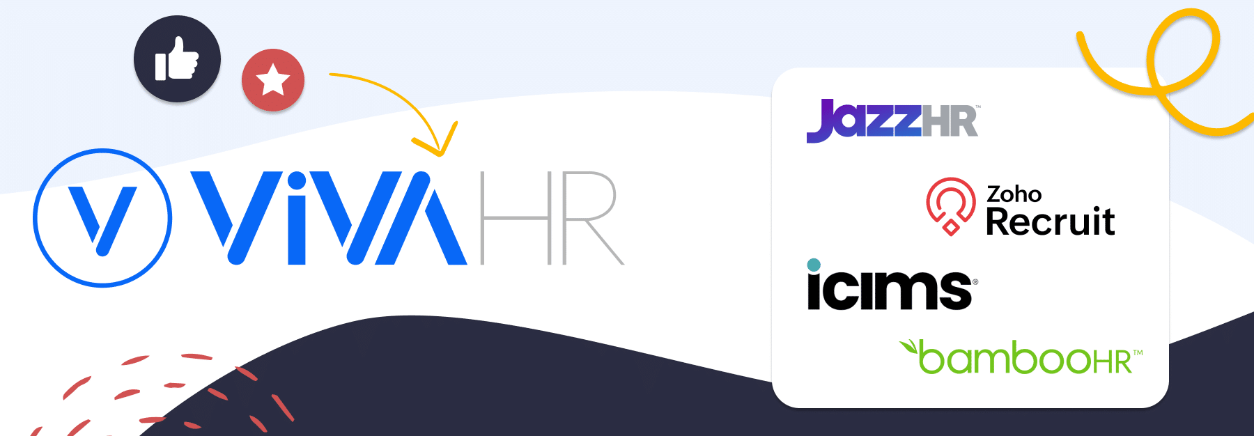 image showing top Jazzhr Competitors with VIVAHR logo, JazzHR logo, Zoho Recruit logo, iCims logo, and BambooHR logos. 