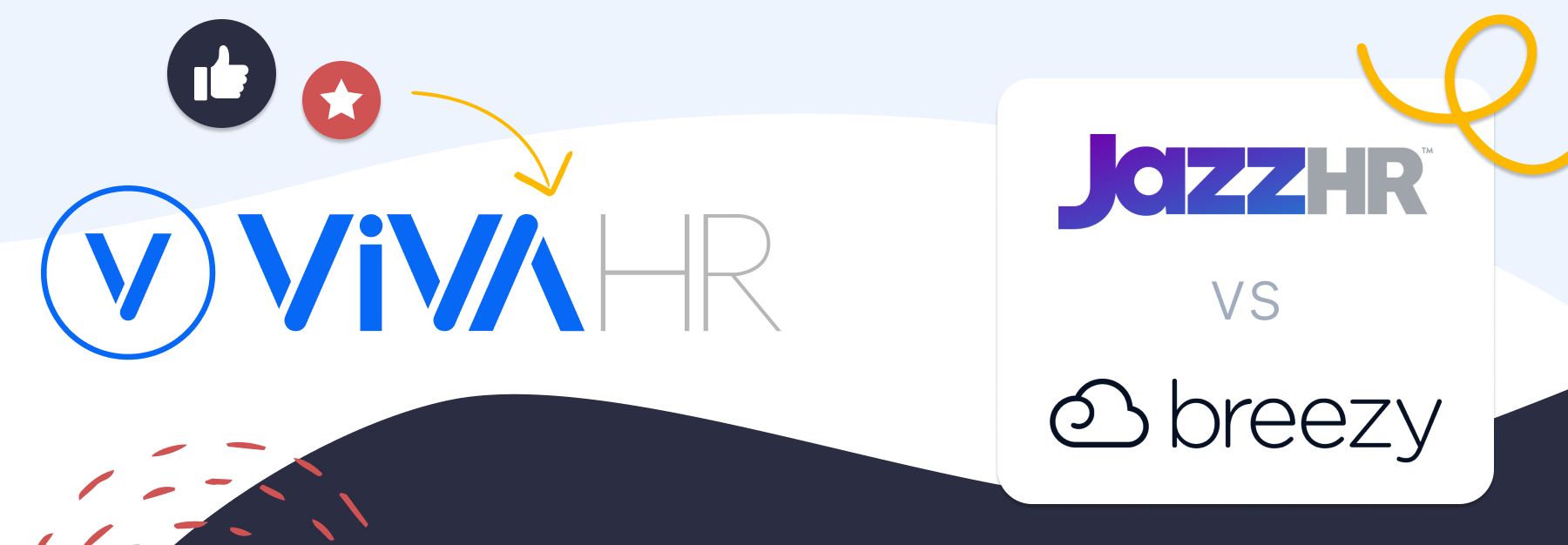 Image showing logos of Jazzhr Vs Breezy Hr and their ATS alternative VIVAHR. 