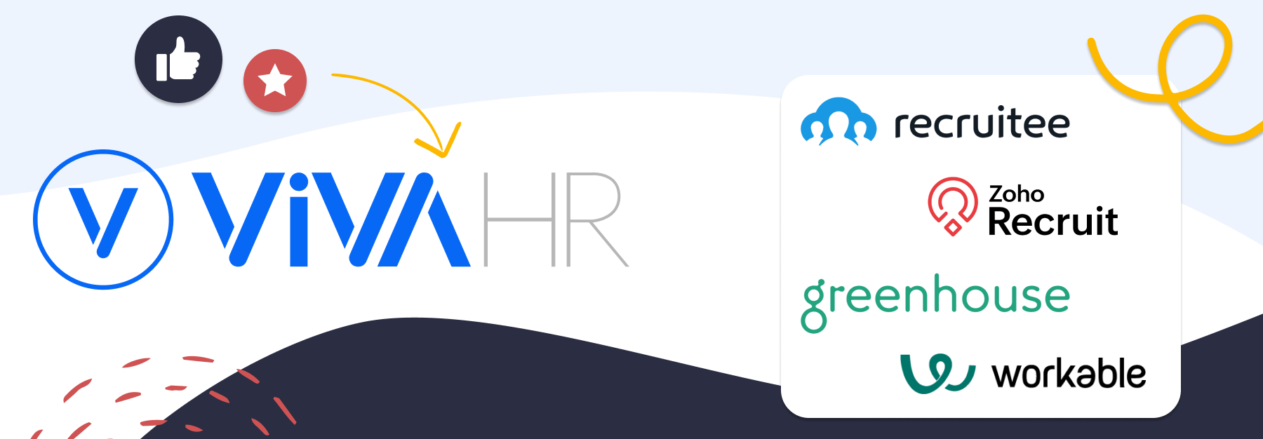 image showing logos of top four Recruitee Alternatives logos. VIVAHR, Greenhouse, Workable, and Zoho Recruit.