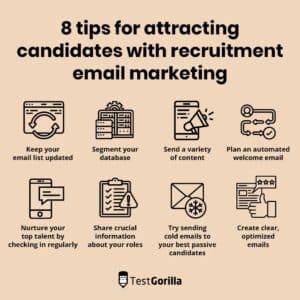 image showing eight tips for recruitment email marketing