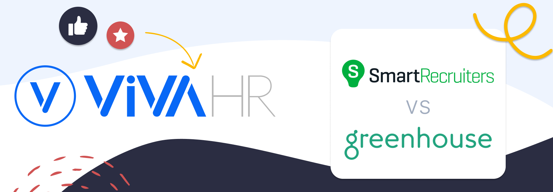 Image showing Smartrecruiters Vs Greenhouse logos and a logo of a better alternative VIVAHR.