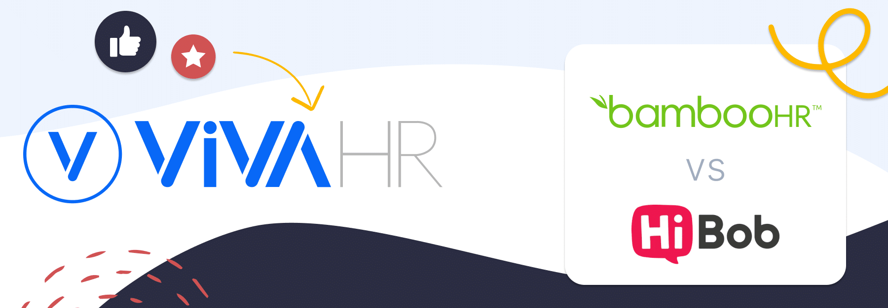 image showing logos of Bamboohr Vs HiBob and logo of their alternative VIVAHR. 