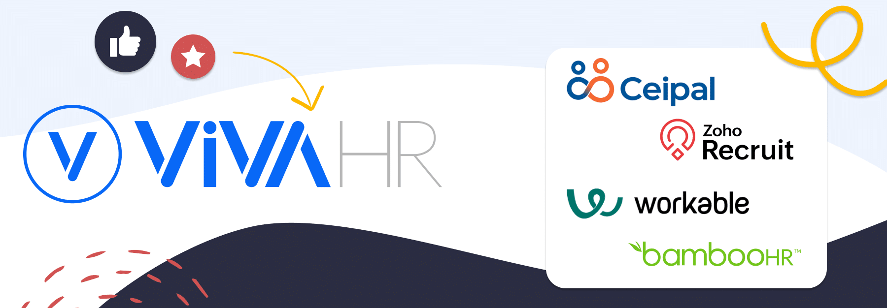 image showing logos of Ceipal Competitors VIVAHR, Zoho Recruit, Workable, and BambooHR. 