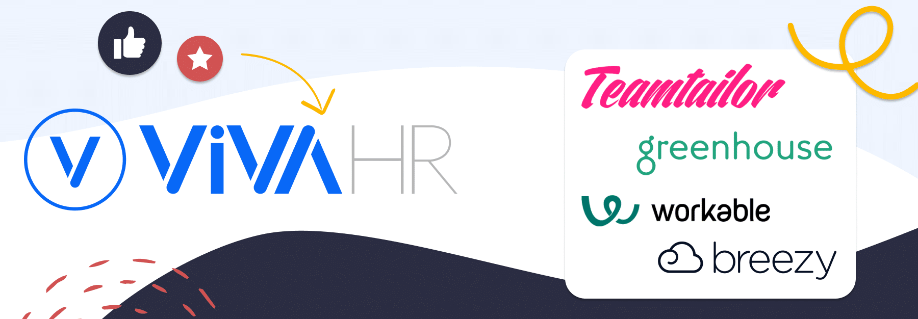 image showing logos of Teamtailor Competitors VIVAHR, greenhouse, workable, and breezy. 