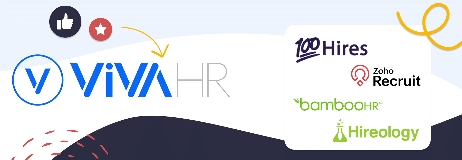 100hires Alternatives logos including zoho Recruit, bambooHR, hireology, and VIVAHR. 